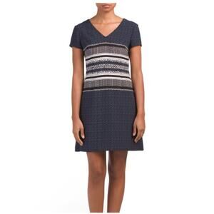 Adrianna Papell size 8 Blue Herringbone Print Sheath Office dress New $149